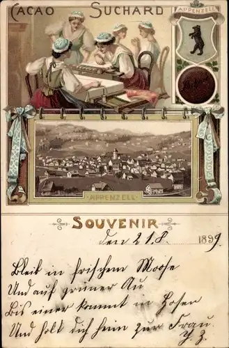 Litho Appenzell Stadt Kanton Innerrhoden, Cacao Suchard, Reklame, Stadtansicht