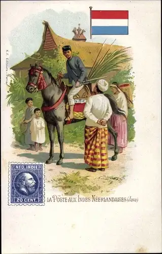 Briefmarken Litho Java Indonesien, La Poste aux Indes Neerlandaises, Postbote, Pferd