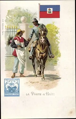 Briefmarken Litho Haiti, La Poste au Haiti, Postbote auf Pferd