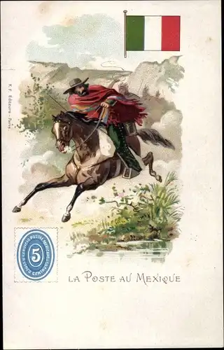 Briefmarken Litho Mexiko, La Poste au Mexique, Postreiter