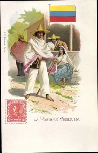 Briefmarken Litho Venezuela, La Poste au Venezuela, Postbote, Trachten