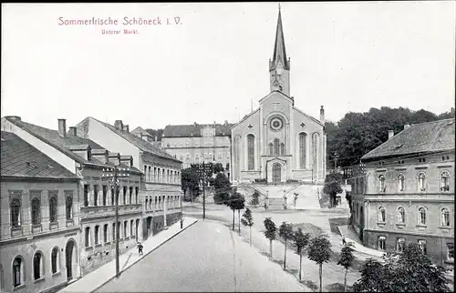Ak Schöneck im Vogtland, Unterer Markt, Kirche
