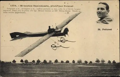 Ak Monoplan Deperdussin, pilote par Prevost, Flugzeug, Pilot