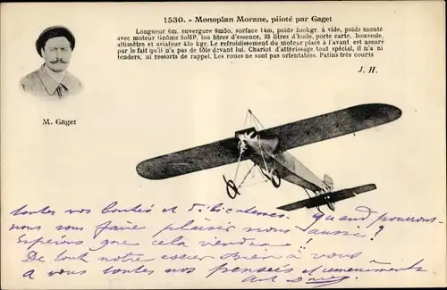 Ak Monoplan Morane, pilote par Gaget, Flugzeug, Pilot