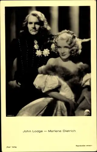 Ak Schauspieler Marlene Dietrich und John Lodge, Portrait, Ross Verlag Nr. 8497/1