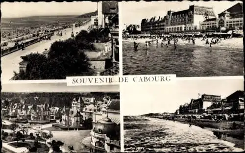 Ak Cabourg Calvados, La Plage, La Digue Promenade, Jardins du Casino