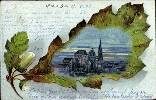 Eichenblatt Mondschein Litho Aachen, Dom bei Nacht