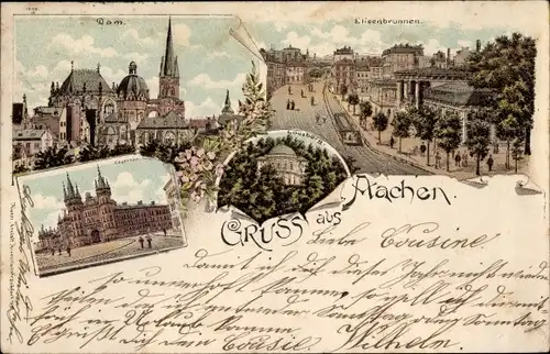 Litho Aachen in Nordrhein Westfalen, Dom, Elisenbrunnen, Kasernen, Lousberg