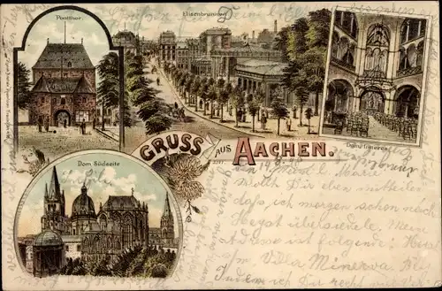 Litho Aachen in Nordrhein Westfalen, Dom, Dominneres, Elisenbrunnen, Ponttor