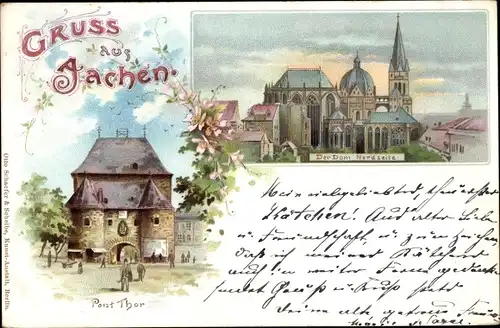 Litho Aachen in Nordrhein Westfalen, Dom, Ponttor