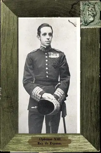 Passepartout Ak Alfons XIII, König von Spanien, Portrait, Uniform