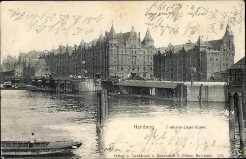 Ak Hamburg Mitte Altstadt, Freihafen Lagerhäuser