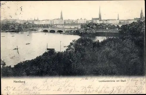 Ak Hamburg Mitte Altstadt, Lombardsbrücke mit Stadt