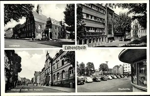 Ak Lüdenscheid im Märkischen Kreis, Stadtmitte, Altenaer Straße, Amtshaus, Krankenhaus, Postamt