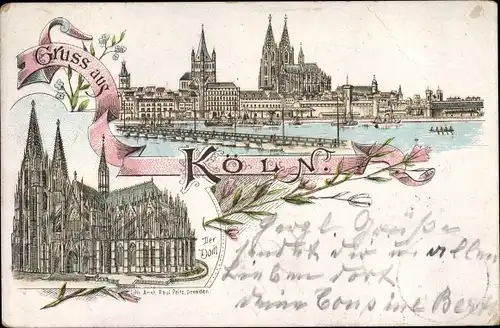 Litho Köln am Rhein, Uferpanorama, Dom