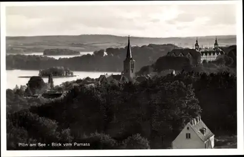 Ak Plön am See Holstein, Blick vom Parnass, Schloss, Kirche