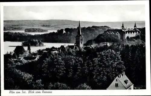 Ak Plön am See Holstein, Blick vom Parnass, Schloss, Kirche