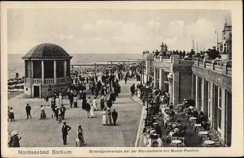 Ak Insel Borkum Ostfriesland, Strandpromenade bei der Wandelhalle mit Musik Pavillon