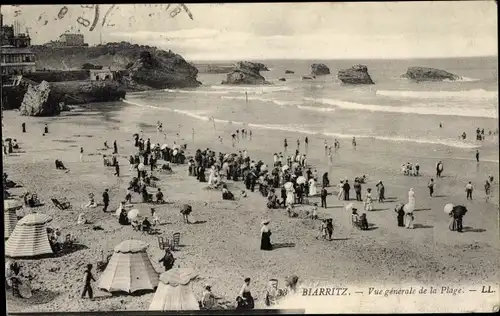 Ak Biarritz Pyrénées Atlantiques, Vue generale de la Plage