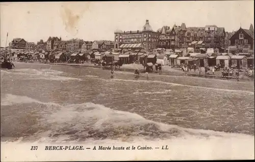 Ak Berck Plage Pas de Calais, A Maree haute et le Casino