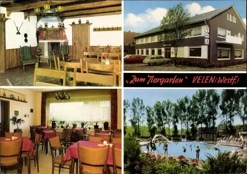 Ak Velen im Münsterland Westfalen, Hotel Restaurant Café zum Tiergarten, Freibad