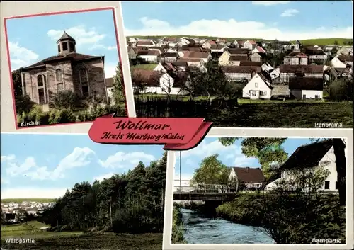 Ak Wollmar Münchhausen am Christenberg, Kirche, Waldpartie, Panorama, Bachpartie