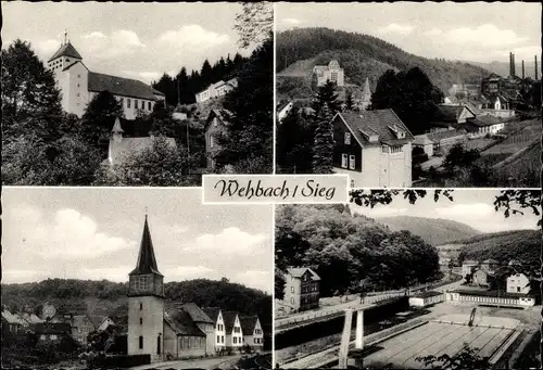 Ak Wehbach Kirchen an der Sieg, Kirche, Schwimmbad, Ortsansichten