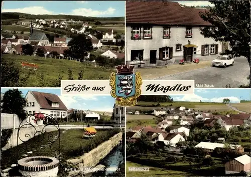 Wappen Ak Magdlos Flieden im Landkreis Fulda in Hessen, Gesamtansicht, Gasthaus*, Magdloser Wasser