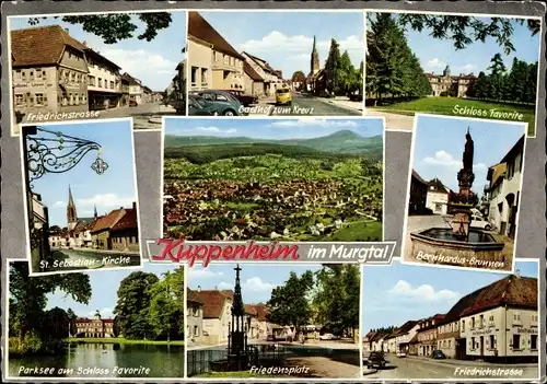 Ak Kuppenheim im Murgtal Schwarzwald, Friedrichstraße, Gasthaus zum Kreuz, Schloss Favorite