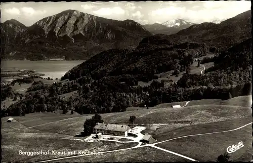 Ak Schlehdorf am Kochelsee Oberbayern, Berggasthof Kreut mit Kochelsee