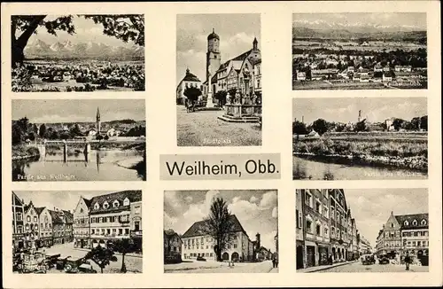 Ak Weilheim Oberbayern, Stadtplatz, Ortspartien, Panorama