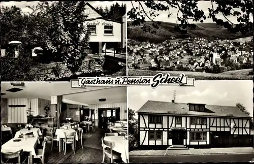 Ak Daaden im Westerwald, Gasthaus Pension Scheel, Ortsansicht