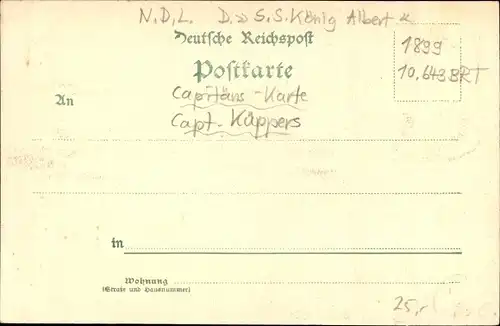 Ak Dampfer König Albert, Norddeutscher Lloyd, Kapitän Cüppers