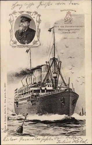 Ak Dampfer Hamburg, Kapitän Eduard Burmeister, HAPAG