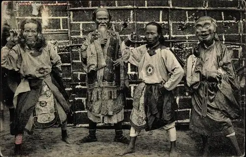 Ak Hue Annam Vietnam, Le Chef des Coédiens du Roi et trois principaux acteurs, Theaterschauspieler