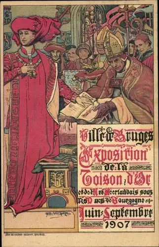 Künstler Ak Bruges, Exposition de la Toison d'Or, Juni-September 1907, Goldenes Fließ