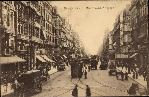 Ak Bruxelles Brüssel, Boulevard Anspach, tramway