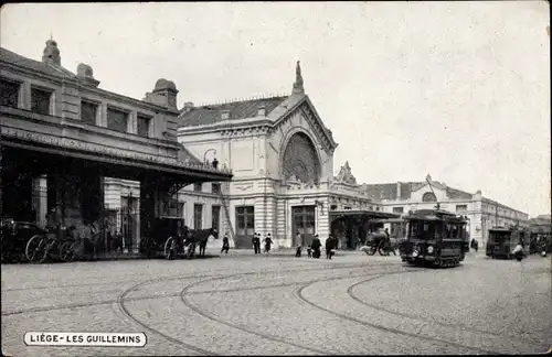 Ak Liège Lüttich Wallonien, Gare Les Guillemins, tramways