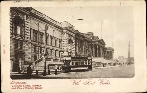 Ak Liverpool Merseyside England, Technical School, Museum, Picton Reading Rooms, tramway