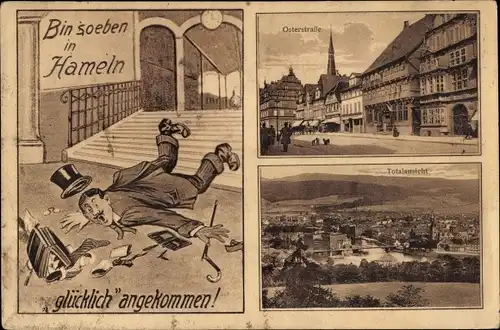 Ak Hameln an der Weser Niedersachsen, Osterstraße, Panorama, gestürzter Reisender