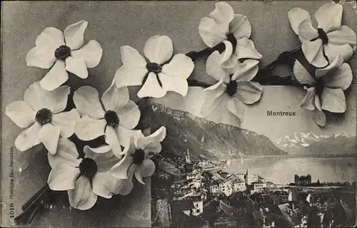 Passepartout Ak Montreux Kanton Waadt Schweiz, Panorama, Blüten