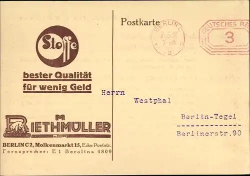 Ak Stoffgeschäft M. Riethmüller & Söhne, Molkenmarkt 15 Berlin