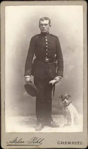 CdV Deutscher Soldat in Uniform mit Hund, Windisch, Fixel, Portrait, Chemnitz