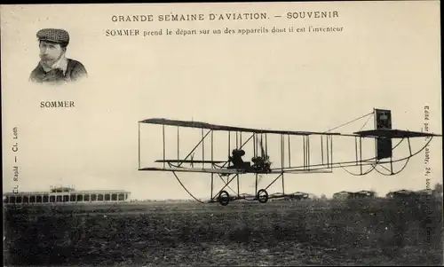 Ak Grande Semaine d'Aviation, Sommer prend le départ, Aéroplane, Flugzeug, Pilot