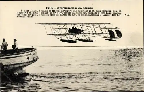 Ak Hydroaéroplane Farman, Hydravion, Wasserflugzeug, Flugpioniere