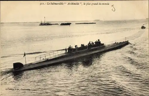 Ak Französisches Kriegsschiff, U-Boot, Le Submersible Archimede
