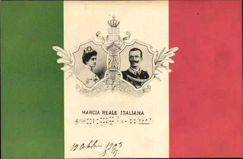 Ak Marcia Reale Italiana, Viktor Emanuel III, Elena von Montenegro, Königspaar von Italien