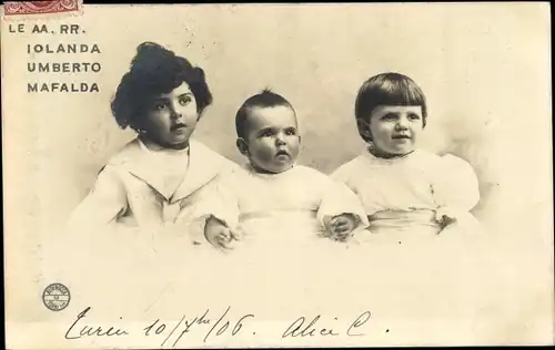 Ak Iolanda, Mafalda, Umberto, Kinder von König Viktor Emanuel III von Italien, Portrait