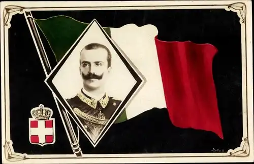 Ak Vittorio Emanuele III., König Viktor Emanuel III. von Italien, Portrait, Wappen