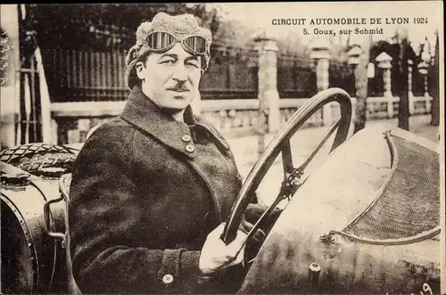 Ak Circuit Automobile de Lyon 1924, Goux, sur Schmid, Automobil